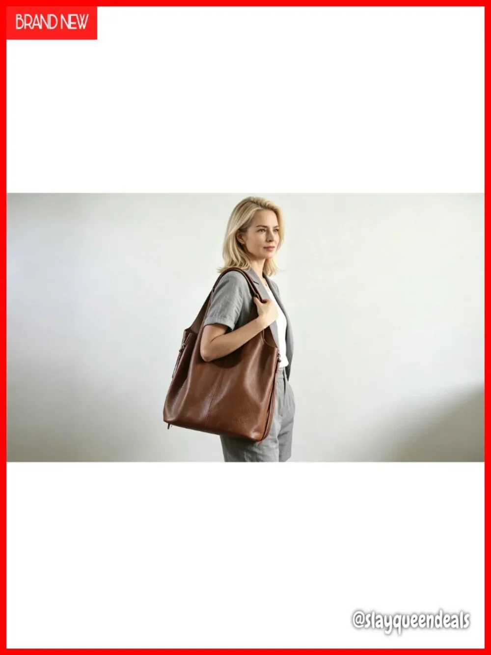 Genuine Leather Slouchy Hobo Tote Bag, Two-Tone Crescent Handbag with Fringe,